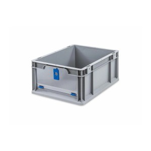 Graue PROREGAL Eurobox 16L mit blauem Deckel, eine robuste Aufbewahrungsbox für Industrie und Gewerbe.