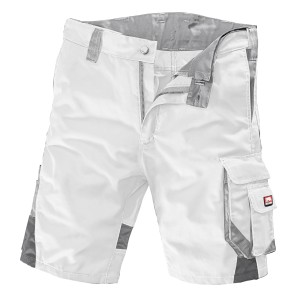 Weiße Bullstar Arbeitsshort Worxtar Größe 46 mit Cargotasche und Stiftfächern.