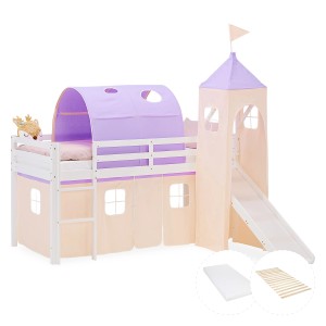 Homestyle4u Kinder Hochbett 90x200 Rutsche Kinderbett mit Matratze
