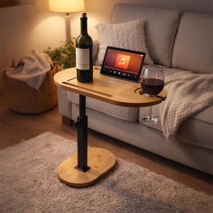 Relaxdays Beistelltisch Bambus Stahl Natur Schwarz Höhenverstellbar 45-82 cm x 40 cm x 22 cm