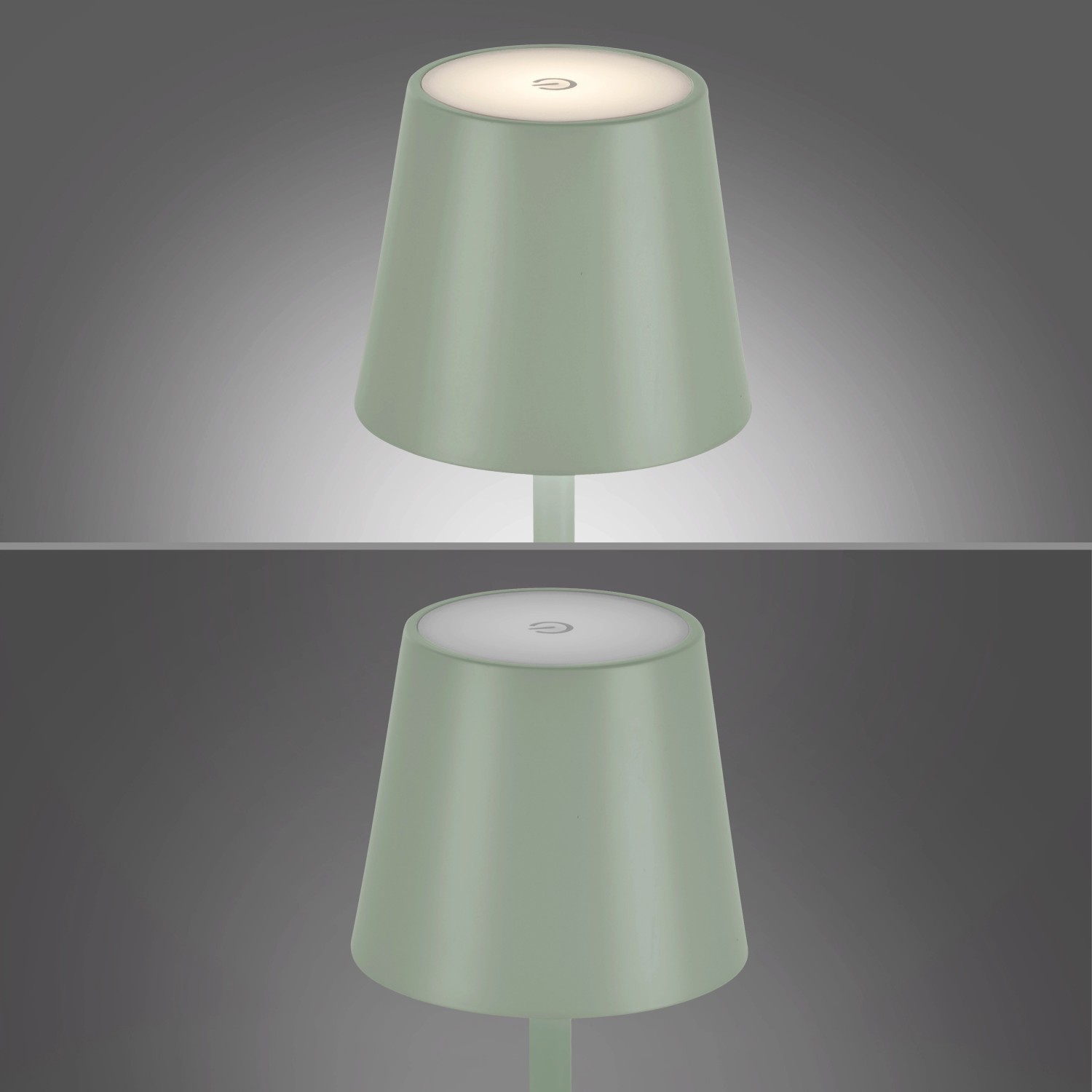 Grüne LED-Akku-Tischleuchte Euria von Just Light, 37 cm hoch, für Innen und Außen.