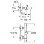 Technische Zeichnung: Grohe QuickFix Precision Get Thermostat-Wannenbatterie DN 15 mit Maßangaben.