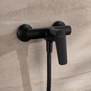 Villeroy & Boch Oasis Duscharmatur Einhebel-Mischbatterie mit Rückflussschutz & Kartusche Aufputzmontage Rund Matt Black