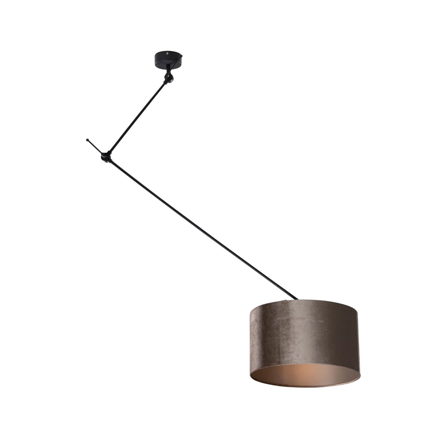 QAZQA Hängelampe Schwarz mit Samtschirm Taupe 35cm Blitz