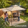 Sandfarbener Tectake Grillpavillon Maracaibo mit klappbarer Markise und Doppeldach im Garten.