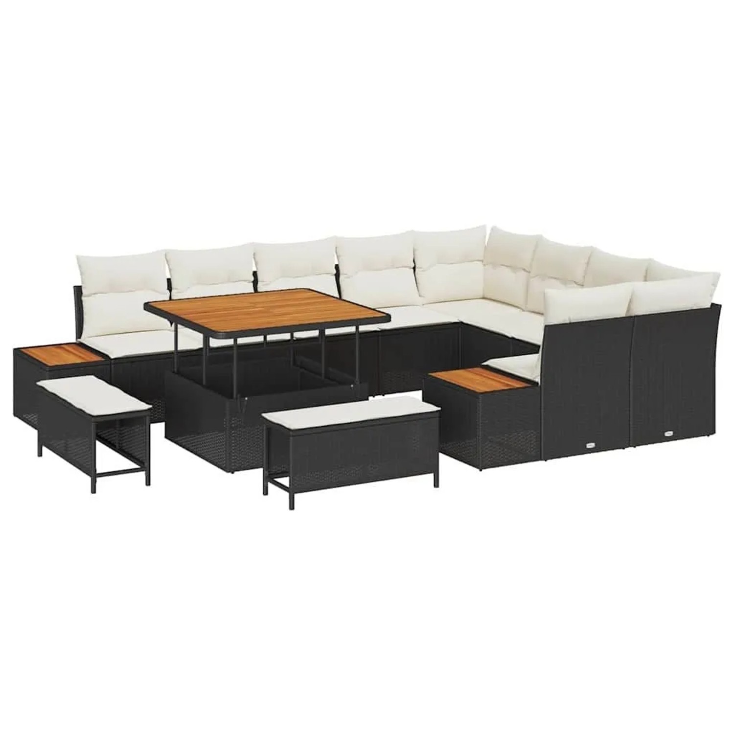 vidaXL Gartensofa-Set mit Kissen 12 Stk Schwarz Poly Rattan 3364895 günstig online kaufen