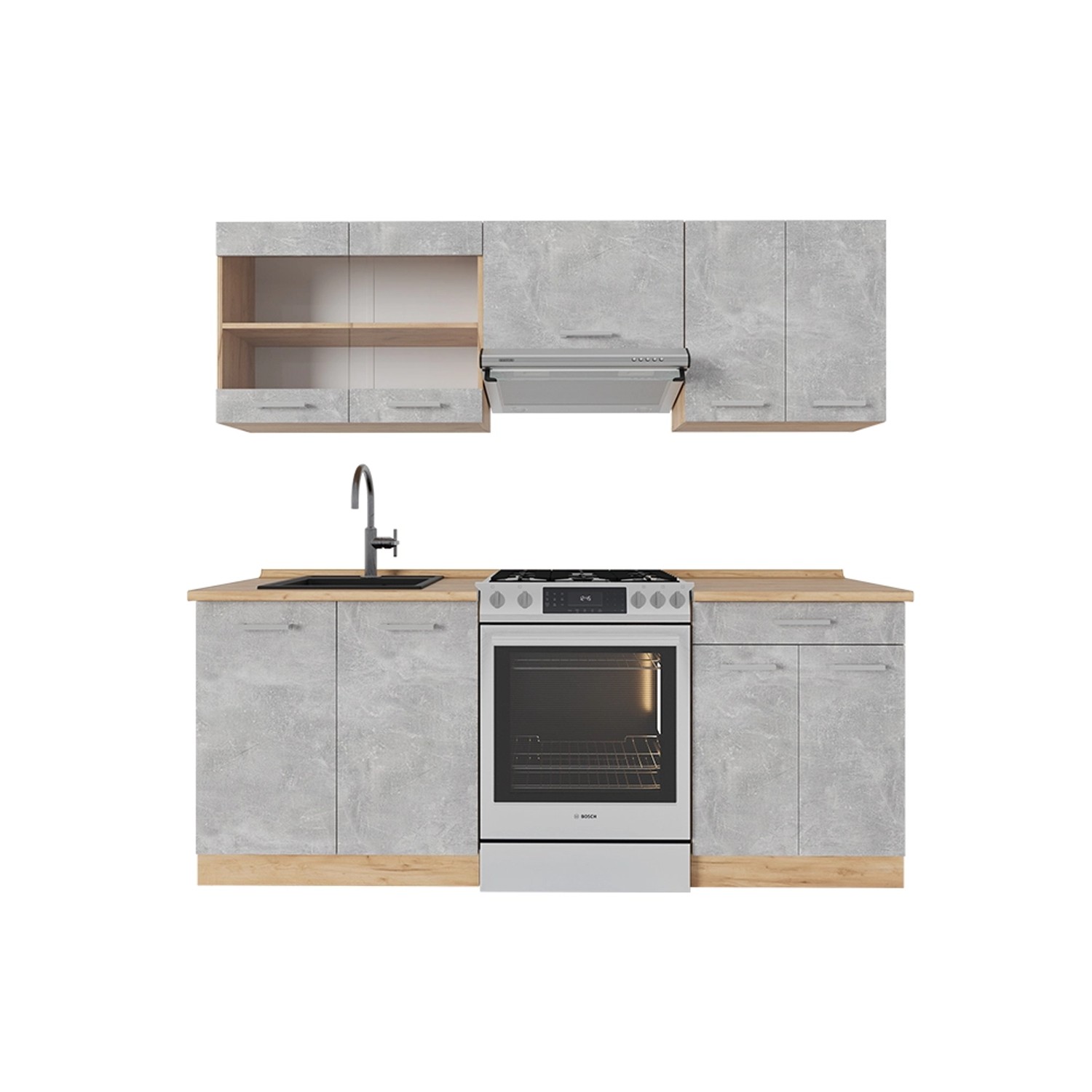 Vicco R-Line Küchenzeile Beton/Goldkraft Eiche 200 cm AP Eiche günstig online kaufen