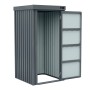 Axi Gartenschrank Hector Premium 1300 l aus Metall, anthrazit, mit offener Tür. Stauraum für Gartengeräte.
