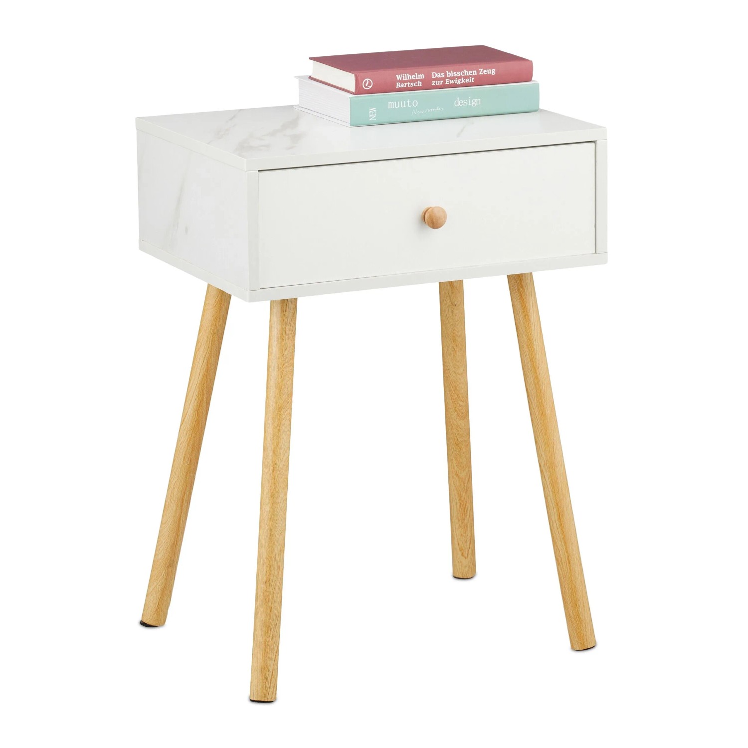Relaxdays Nachttisch MDF Kiefernholz Weiß Grau Natur Schublade 55 cm x 40 cm x 32 cm 4,8 kg