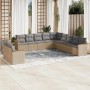 Beige vidaXL Garten-Sofagarnitur aus Rattan mit grauen Kissen, ideal für Terrasse und Garten.