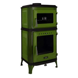 Grüner 365 Kaminofen Ferrox 55 Back mit Backfach, emailliert, 7 kW.