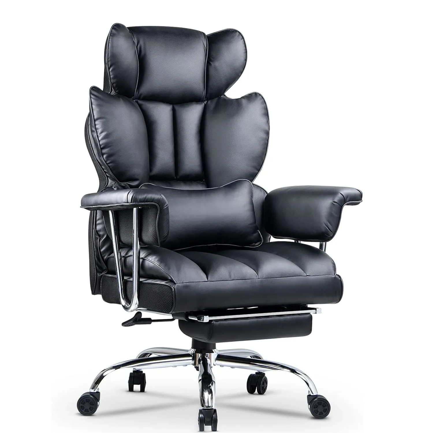 Rattantree Ergonomischer Bürostuhl mit Hoher Lehne Fußstütze und Leder für Home Office Schwarz