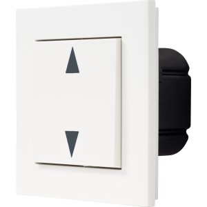 Link2Home WiFi Jalousienschalter in Weiß mit Pfeilen zur Steuerung.