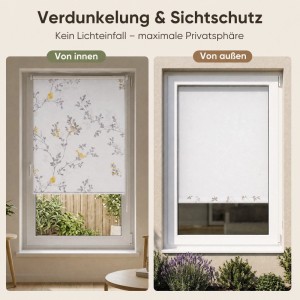 Sekey Seitenzugrollo ohne Bohren Verdunkelungsrollo Sichtschutzrollo Vogel Gelb auf Weiss 95x130cm