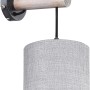 Globo Wandlampe Roger im Vintage-Look mit grauem Textilschirm und Holzapplikation.