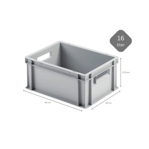 Graue Eurobox 16L mit Griff und Deckel, 30x40x17,5cm, ideal zur Aufbewahrung und als Transportbox.