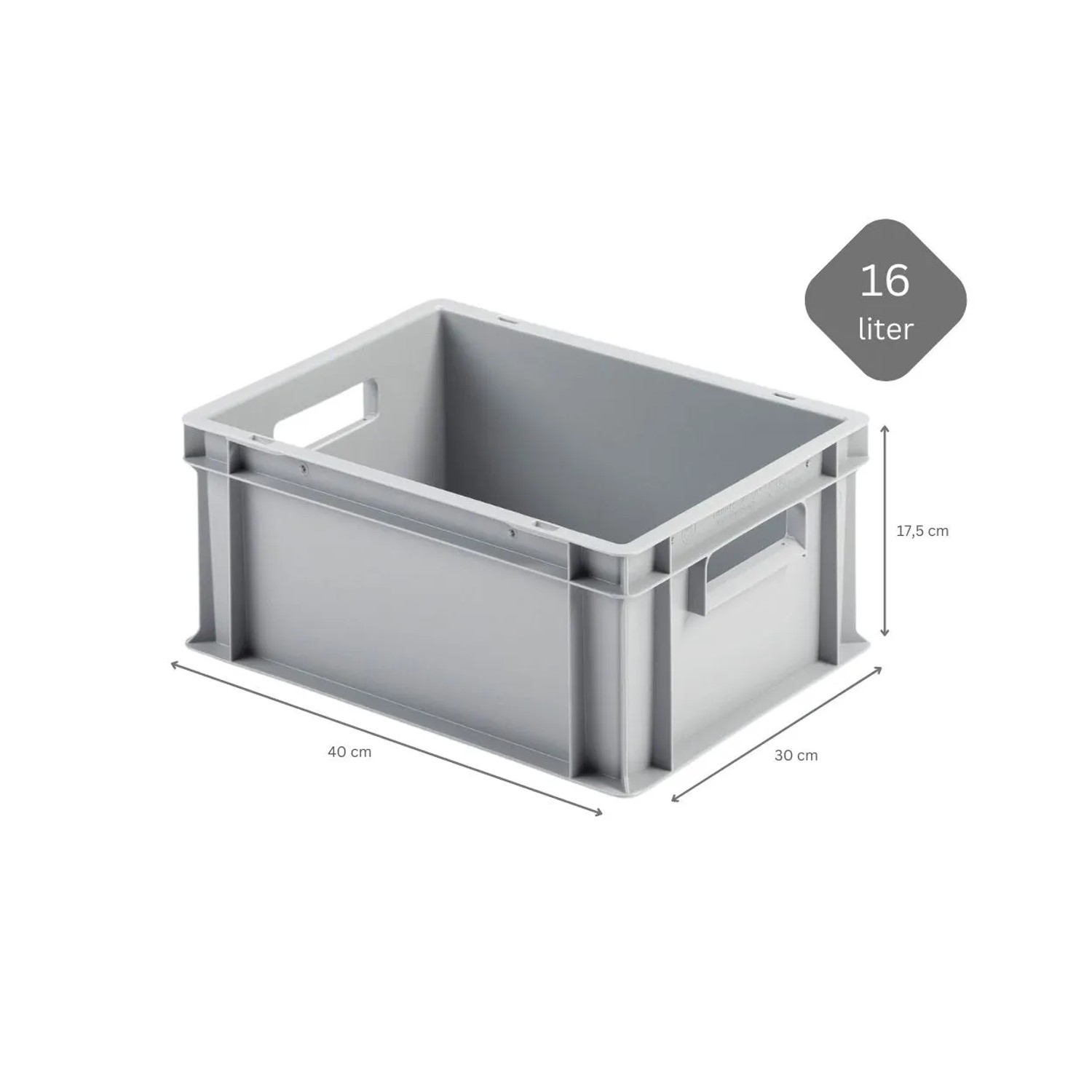 Graue Eurobox 16L mit Griff und Deckel, 30x40x17,5cm, ideal zur Aufbewahrung und als Transportbox.