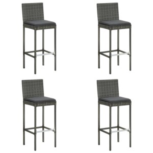 vidaXL Gartenbar-Set, 5-teilig, grau, Rattan-Barhocker mit Kissen.