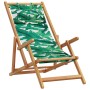 Klappbarer Strandstuhl aus Eukalyptusholz mit Blattmuster und Kissen. Gartenstuhl für Terrasse und Balkon.