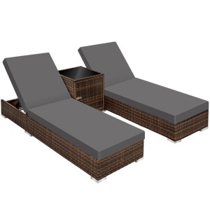 Tectake 2Er Set Aluminium Rattan Sonnenliegen  Wetterfest und Uv Beständig 5 Fach Verstellbare Rückenlehne  Dicke Des Polsters 7 5 cm  184 x 60 x 21 c