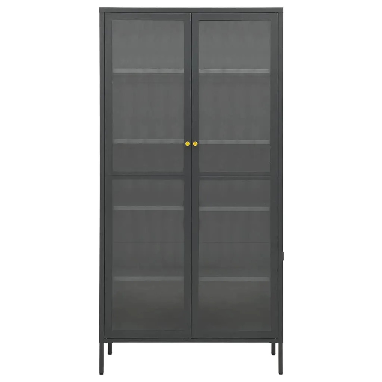 Anthrazitfarbene vidaXL Vitrine aus Stahl und Glas, 90x40x180 cm, mit vier Einlegeböden.