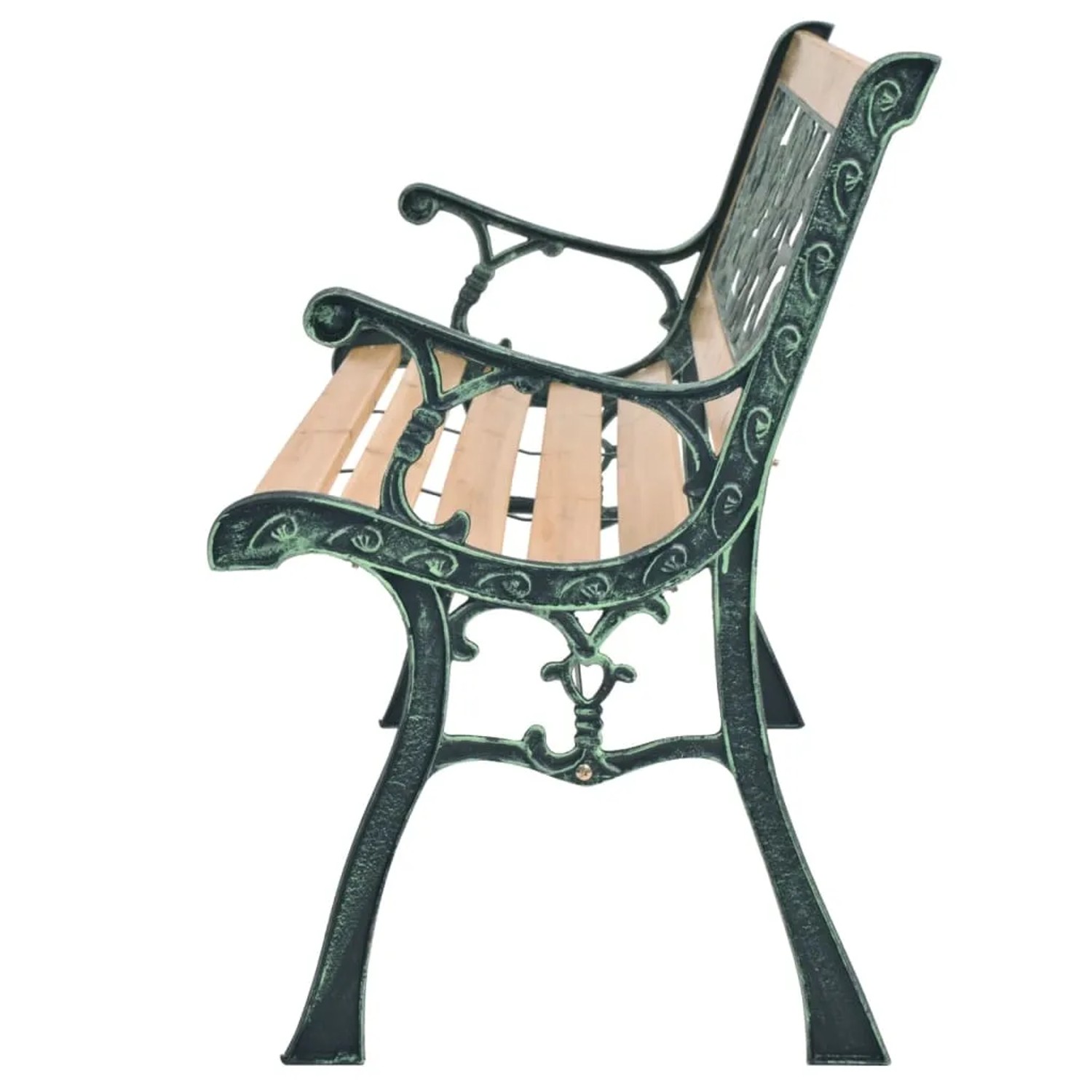 VidaXL Gartenbank aus Holz, 122 cm breit, mit dekorativem Schmiedeeisen-Gestell.