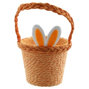 Oranger Papierkorb mit Henkel und Hasenohren für Ostern, Ø 11 cm.