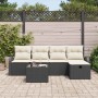 Schwarzes 6-teiliges vidaXL Garten-Sofa-Set aus Poly Rattan mit Kissen und Tisch.