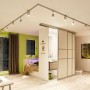 URail Schienensystem mit Tube Spots in Chrom matt im Wohnraum.