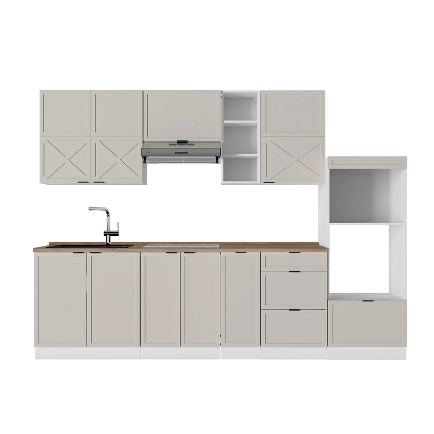 Vicco Fame-Line Küchenzeile GrauBeige/Weiß 280 cm AP Eiche günstig online kaufen