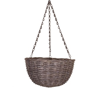 Graue Hängeampel aus Weide, Ø 30 cm, mit Kette zum Aufhängen. Ideal für Blumen und Pflanzen.