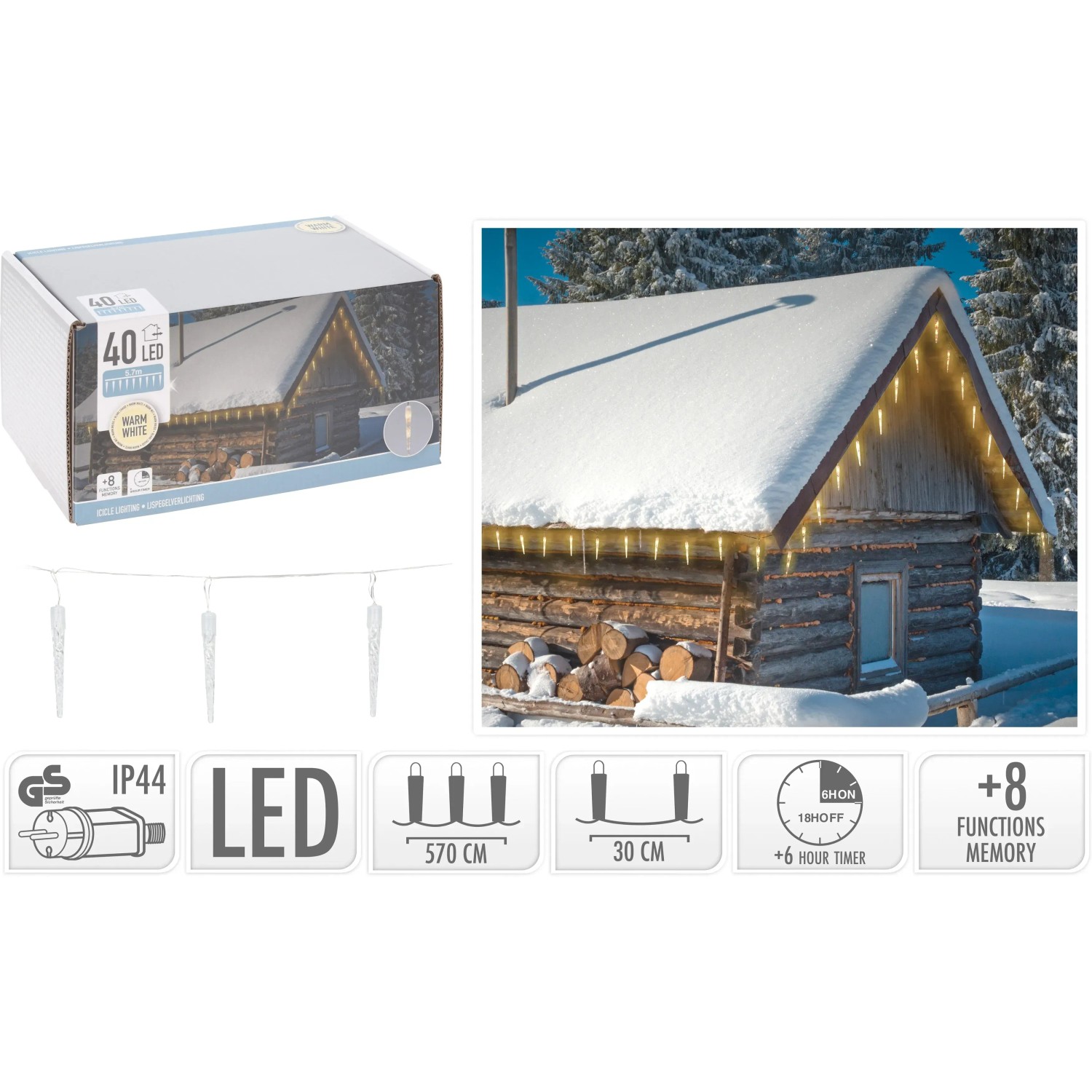 LED Lichterkette Eiszapfen für Weihnachten außen mit Timer 5,7 m 40 LEDs kaufen bei OBI
