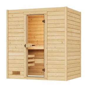 Weka Massivholzsauna Valida 2 Sparset mit Glastür und 7,5 kW Ofen.