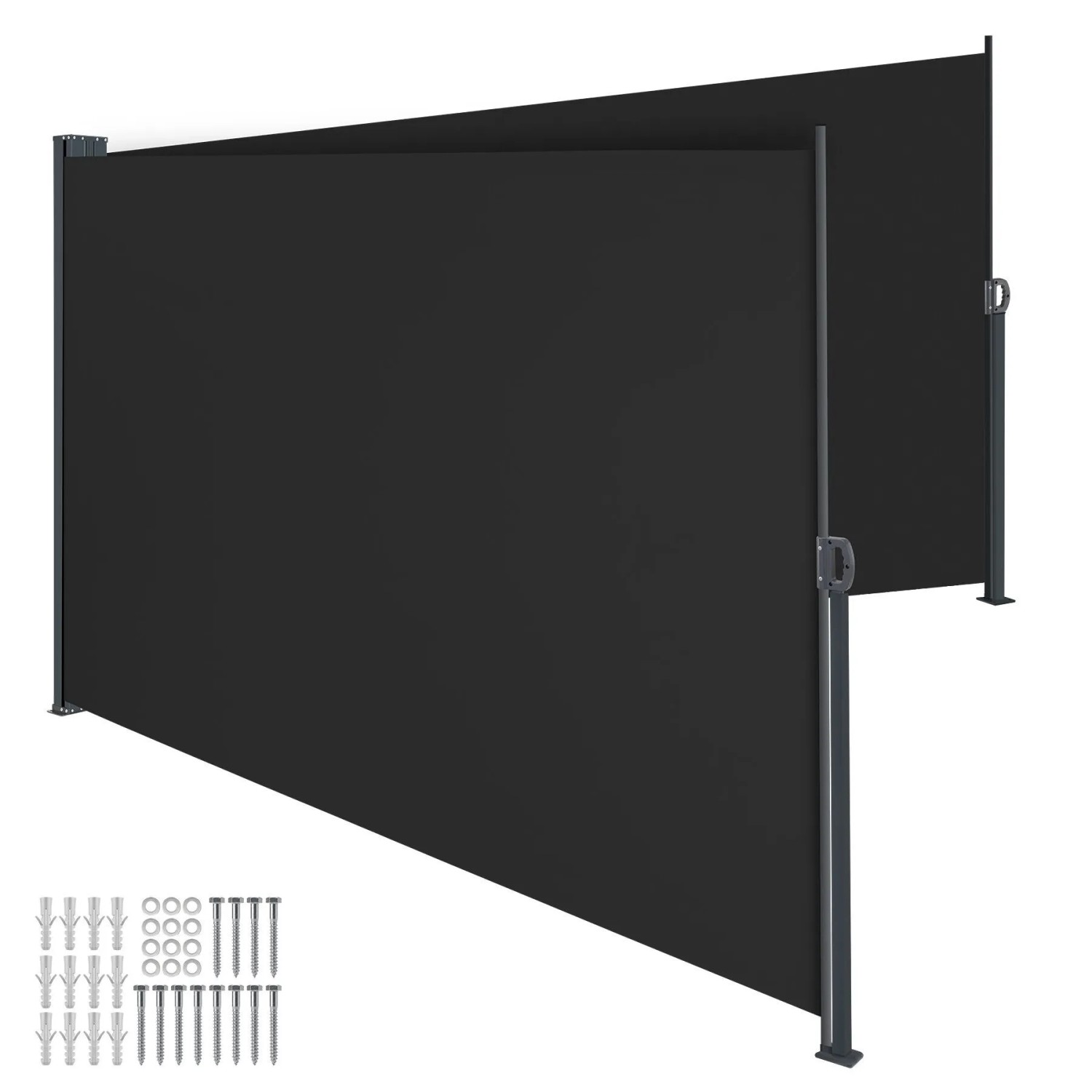 Tectake Doppel Seitenmarkise  160 x 600 cm Wetterfest  Blickdicht 160 x 600 cm 600 x 9 x 160 cm Schwarz