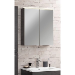 Fackelmann Spiegelschrank B.Perfekt Dark Oak 60 cm mit LED-Leuchte über Waschbecken.