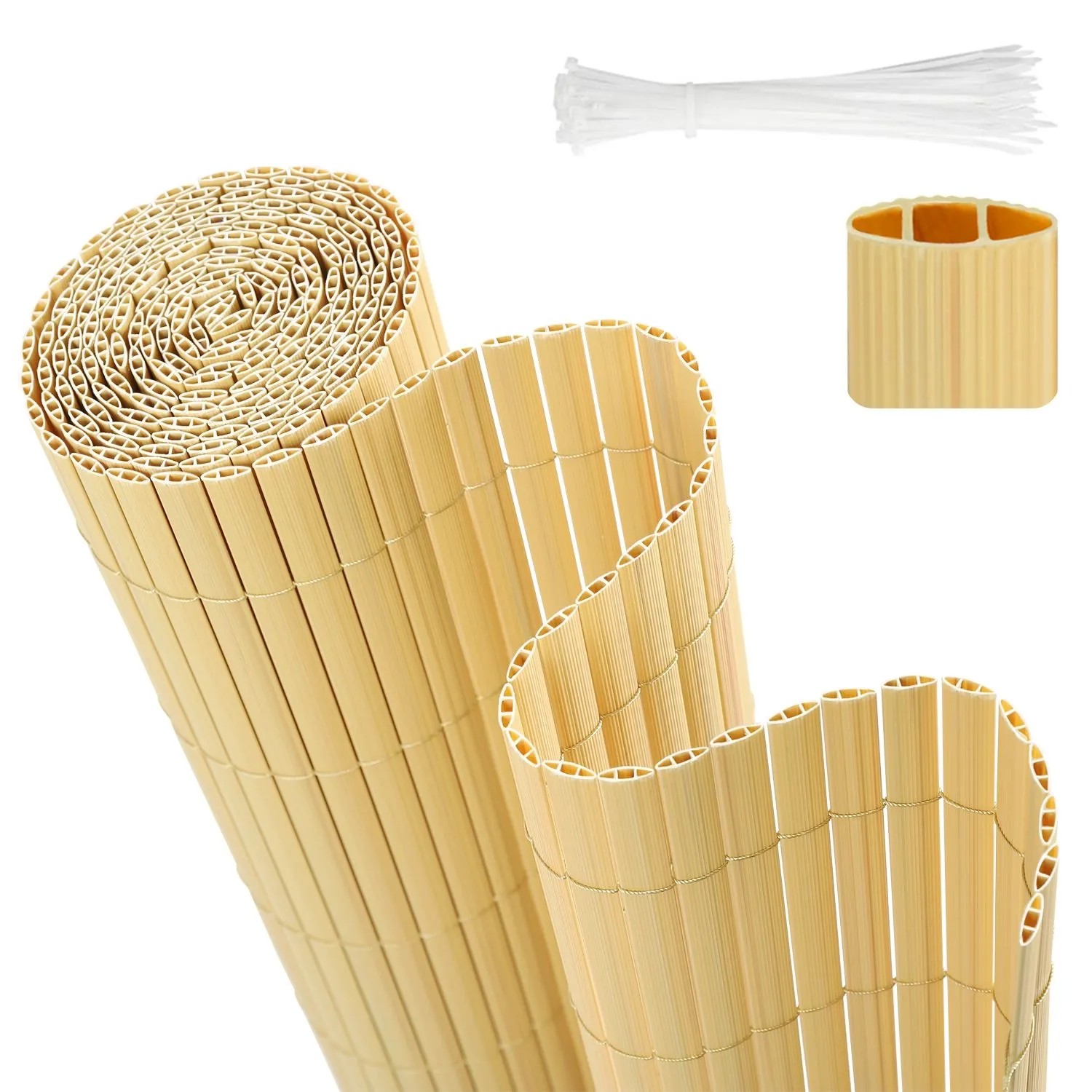 Sekey PVC Sichtschutzmatte mit Kabelbindern Doppelte Verstärkung Innen 100x400cm Bambusgelb