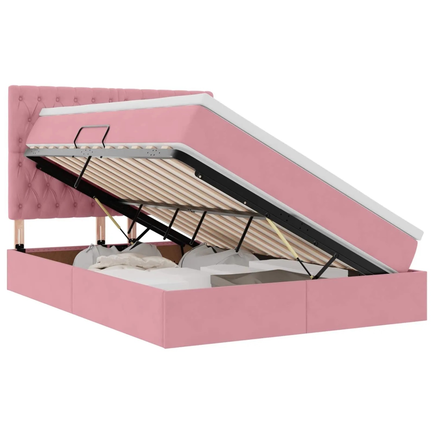 vidaXL Bett mit Stauraum und LED mit Matratze Rosa 140 x 200 cm Samt 3372734
