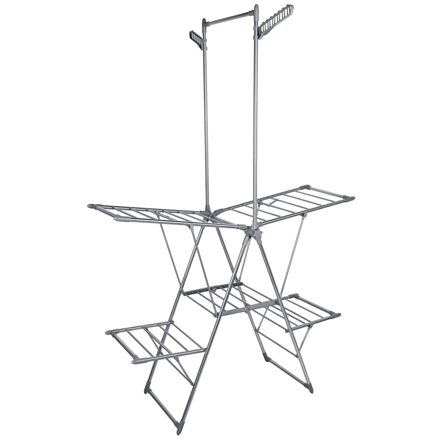 Relaxdays Wäscheständer Edelstahl Silber Klappbar mit Kleiderstange 201 cm x 136,5 cm x 56,5 cm 3,5 kg