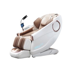 Weißer 360Home Massagesessel mit beigem Kunstleder, Zero Gravity, Heizung, SL Track und Bluetooth Musik. Moderner Relaxsessel.