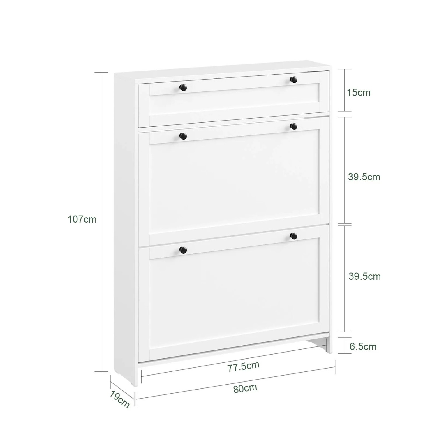 SoBuy Schuhschrank Schmal Schuhkommode mit Schublade und Klapptüren Weiß 80x107x19cm FSR207-W_4