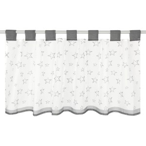 Bestlivings Bistrogardine Angie Sterne, 45x120 cm, weiß mit grauen Sternen und Schlaufen.