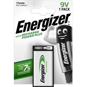Energizer Akku Power Plus 9V E-Block, 175 mAh, 1 Stück. Wiederaufladbare Batterie für Standardgeräte.