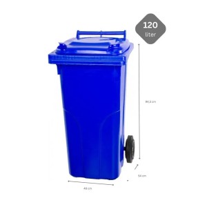 Blaue 120 Liter Mülltonne mit Rädern aus HDPE-Kunststoff, Teil des PROREGAL SuperSparSets.