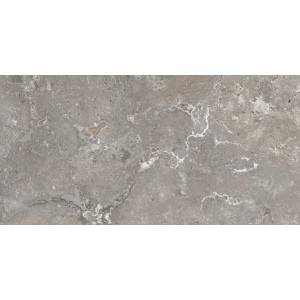 Bodenfliese Feinsteinzeug Travertino Grau, matte Oberfläche, 60x30 cm.