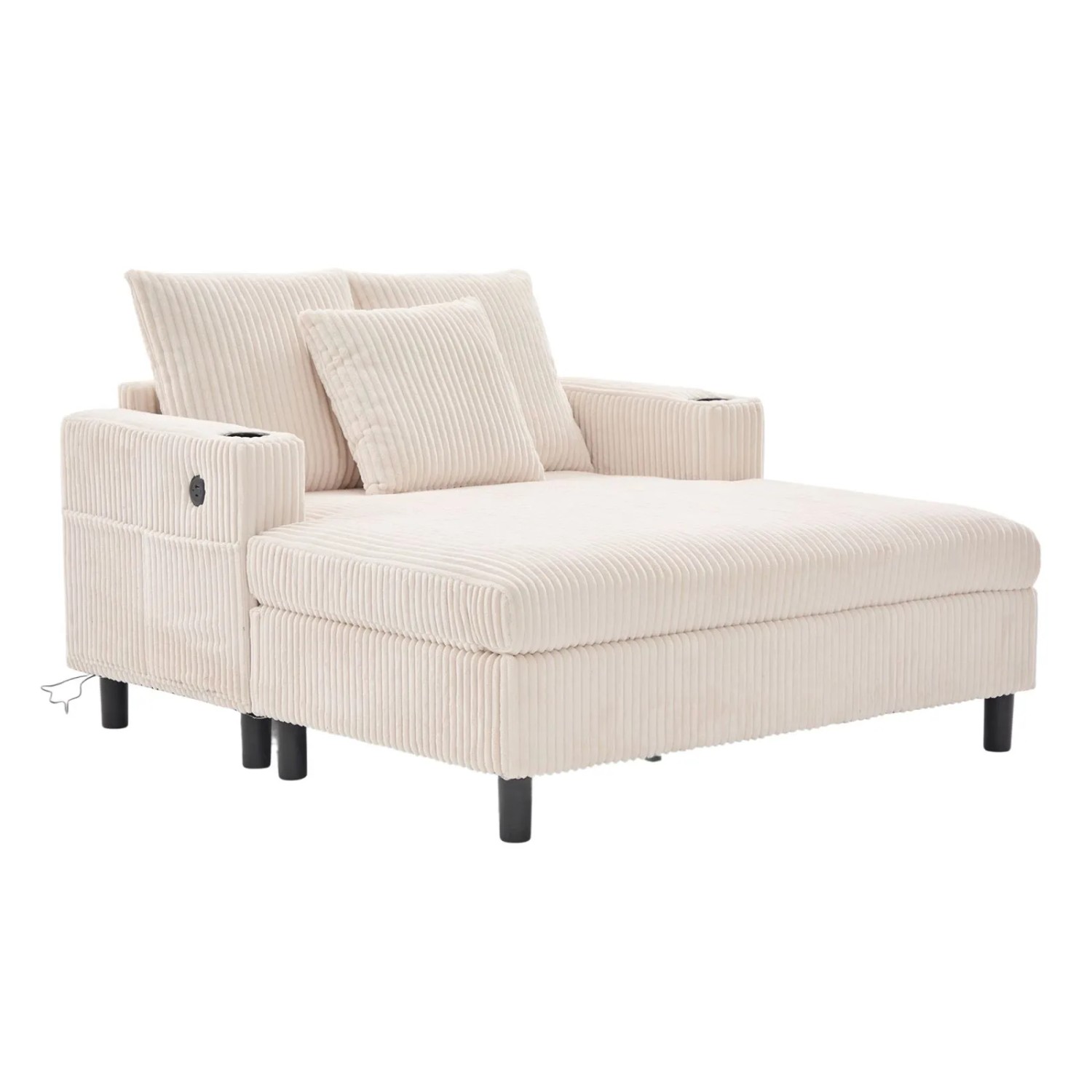 PXloue Schlafsessel Sofa Relaxsessel mit LED USB Getränkehalter Corduroy Beige