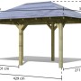 Karibu Pavillon Bever 4, kesseldruckimprägniert, mit Maßangaben. Ideal für Garten und Terrasse.