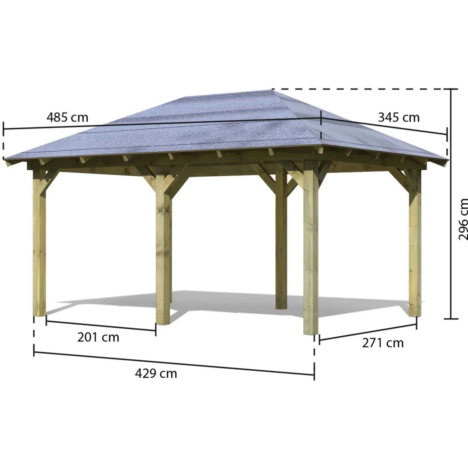 Karibu Pavillon Bever 4, kesseldruckimprägniert, mit Maßangaben. Ideal für Garten und Terrasse.