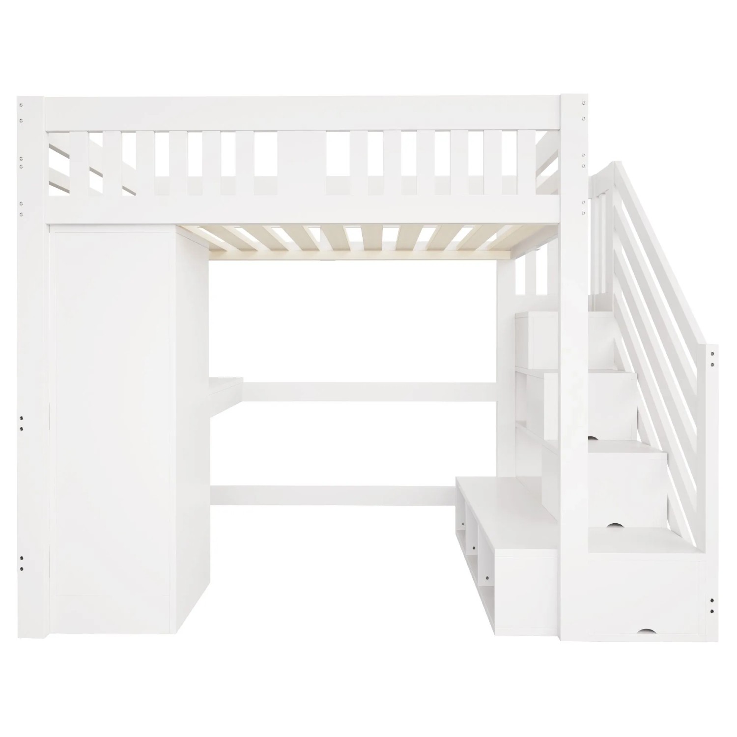 Merax Hochbett 140x200cm Schreibtisch Schrank LED Weiß