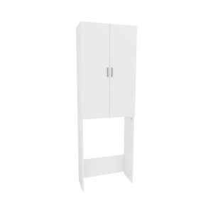 Weißer Waschmaschinenschrank Martha von Vicco, 64x190 cm, mit zwei Türen. Badregal für mehr Stauraum.