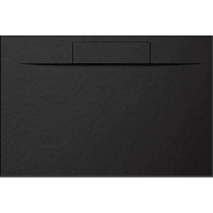 Schwarze Frascio Duschwanne 100x70 cm aus Harz und Marmorpulver mit Steinoptik.